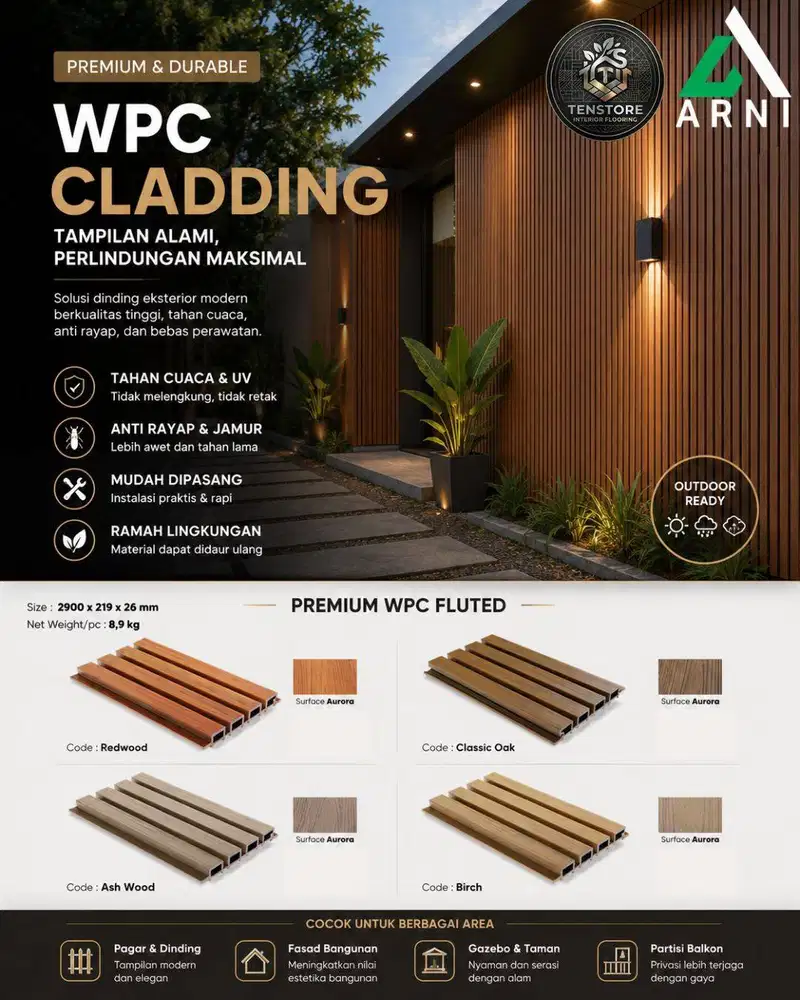 Wall Cladding Wpc Panel Outdoor (PREMIUM) 3meter/Kisi-Kisi/Wallpanel/W