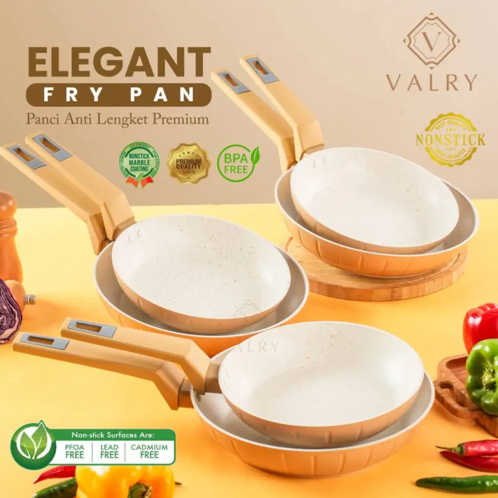 GOHAPPY Wajan Fry Pan Anti Lengket White Marble 20cm / 24cm Elegant