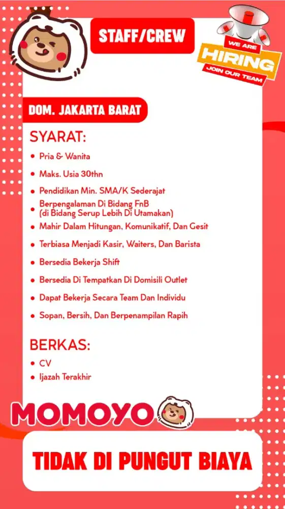 Lowongan Barista Momoyo Taman Kota
