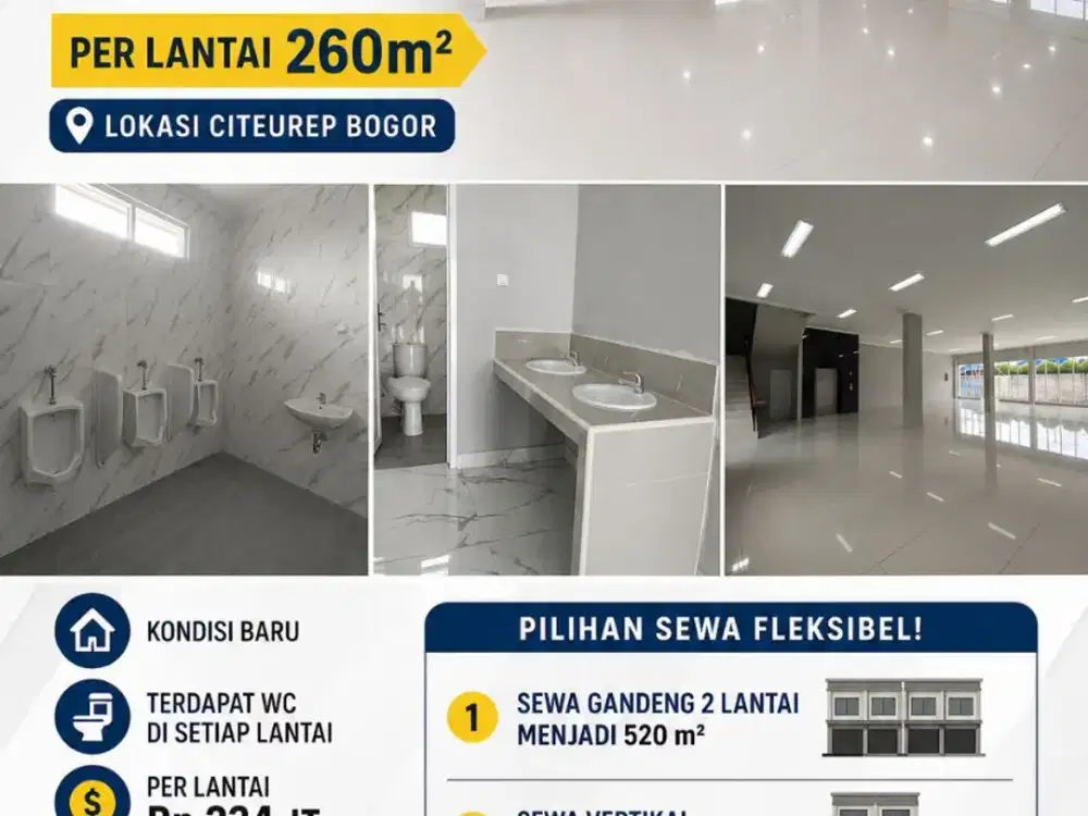 disewakan ruang usaha 520m2-pinggir jalan raya utama-bogor