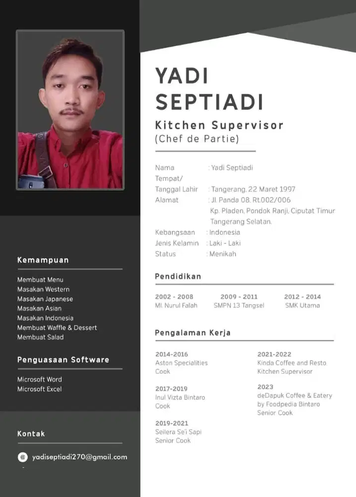 Cari pekerjaan cook/chef daerah bintaro dan sekitarnya