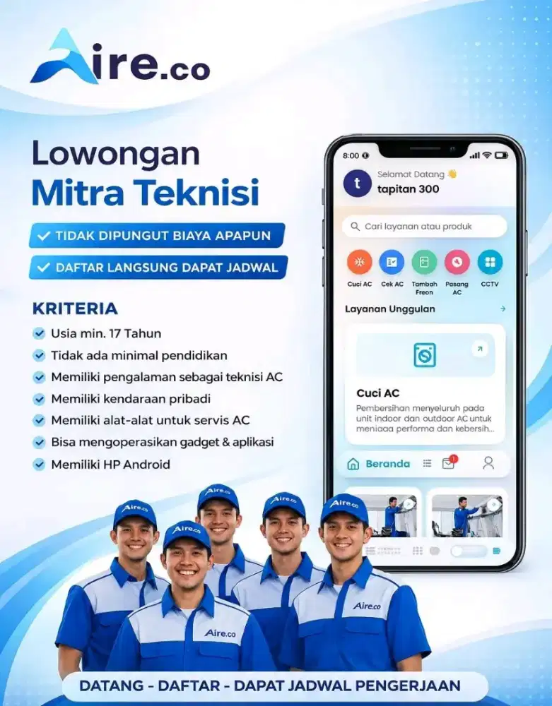 Dicari Teknisi AC – Banyak Order, Langsung Kerja!