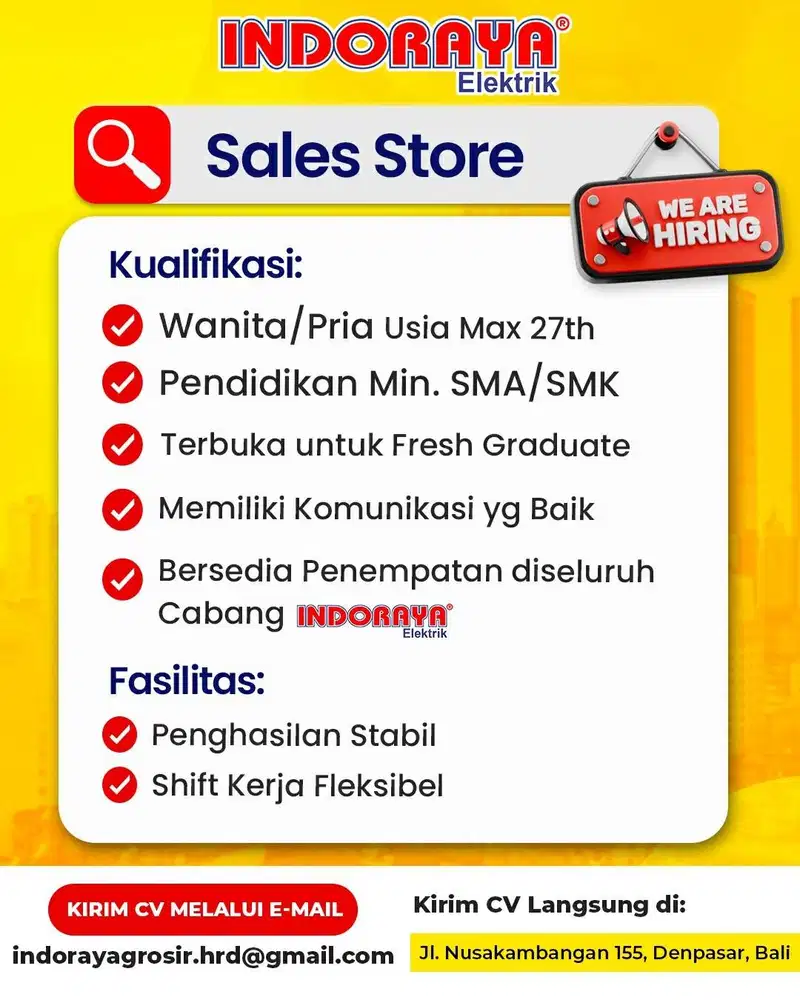 DICARI untuk Sales Store