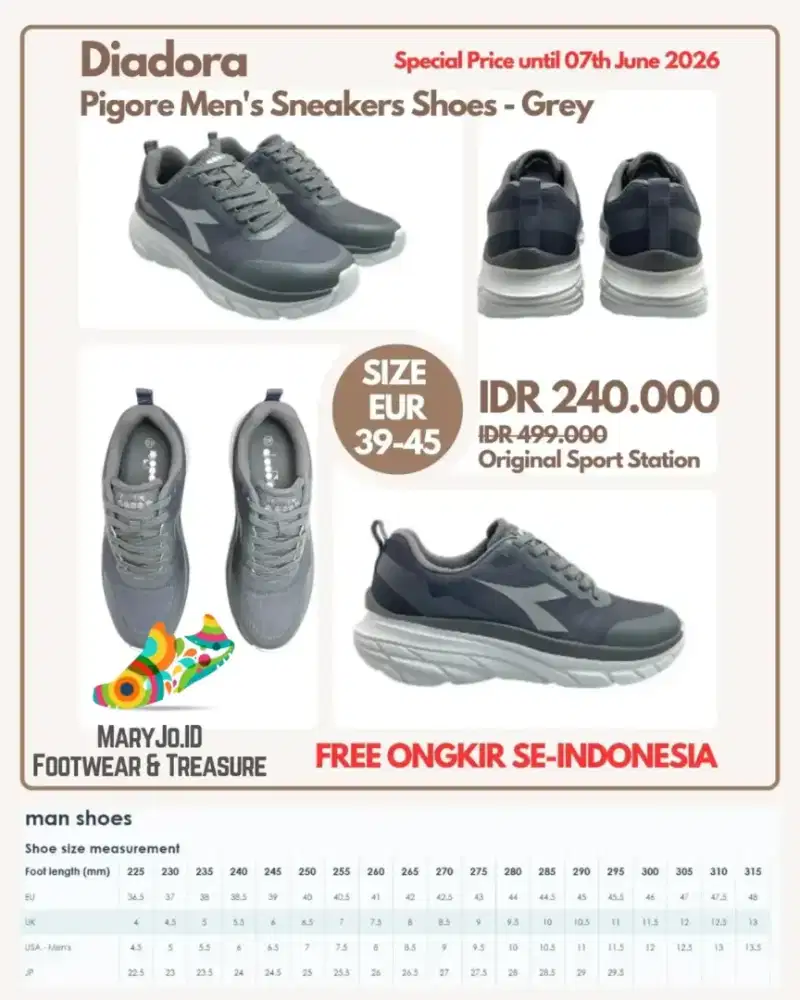 Diadora Pigore Men's Sneakers Shoes - Grey : Size 39, 41-45