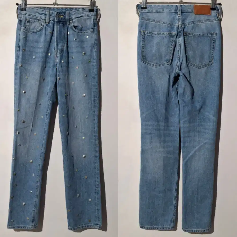 H&M CELANA PANJANG HIGH WAIST STUDS DENIM BARU ORIGINAL ASLI