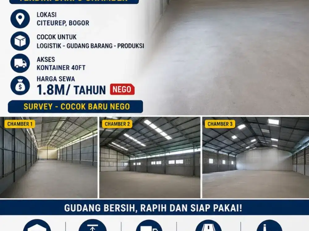 disewakan gudang 3750m2-citeureup-akses kontainer 40ft