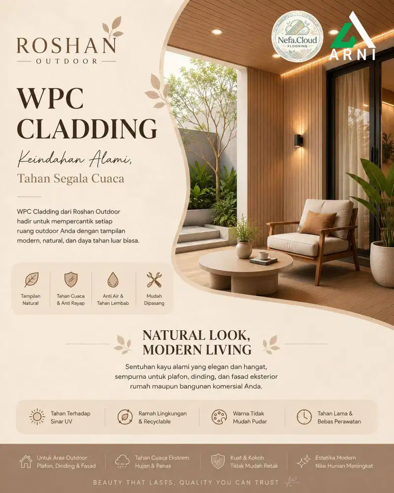 WPC Cladding Premium Roshan Panjang 2,9m Per Batang | WPC Dinding
