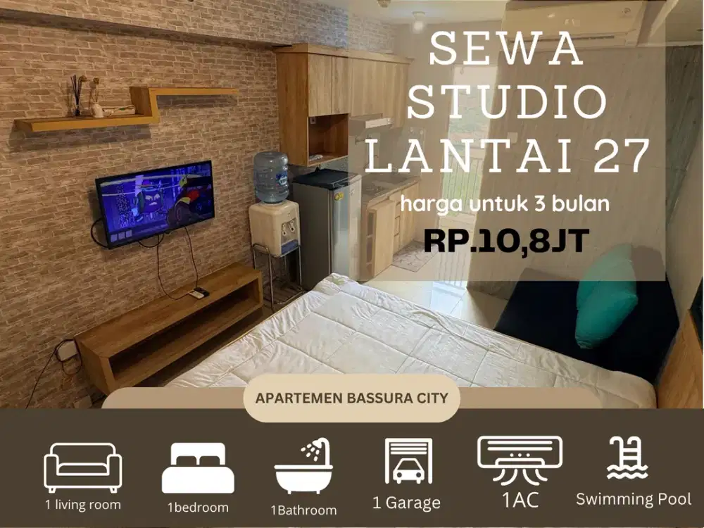 sewa studio samping mall full furnished apartemen bassura city