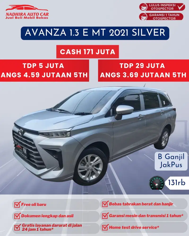 Angsuran 3 Jutaan Avanza 1.3 E MT 2021 Pemakaian 2022 Silver