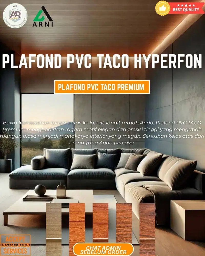 Plafond PVC Taco Hyperfon | Plafond Indoor Motif Wood | Panjang 4 & 6