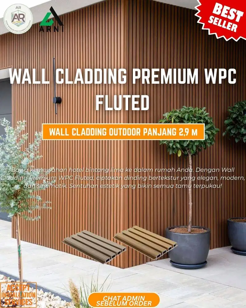 Wall Cladding Premium WPC Fluted | WPC Dinding Outdoor Tahan Air