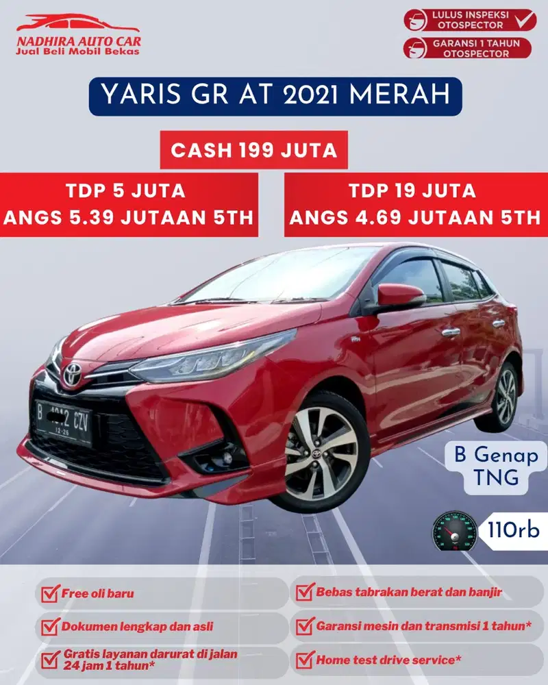 Angsuran 4 Jutaan Yaris GR AT 2021 Merah