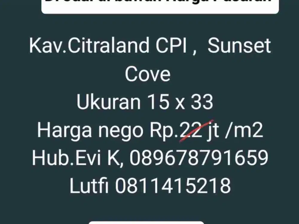 Dijual Kavling di Sunset Cove CPI Makassar