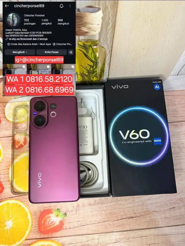 Jual hp likeNEW Vivo V60 5G ram 12gb istimewa grns okt 2026