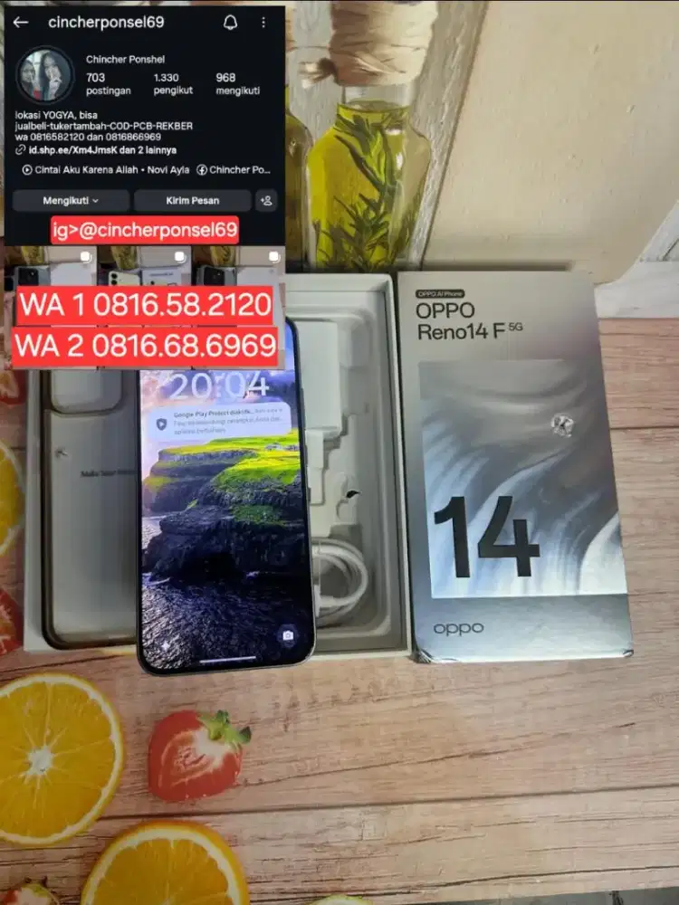 Jual hp LIKENEW oppo reno 14f 5g 8/256 istimewa grns resmi on 08 2026