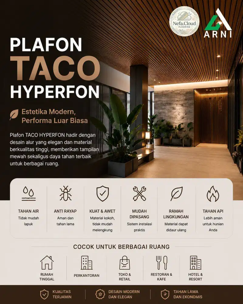 Plafon Taco Hyperfon PVC Premium 8mm | Tahan Air - Anti Rayap | PerBTG