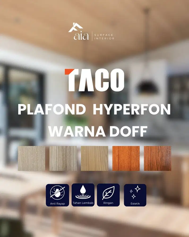 Hyperfon Plafond PVC Taco Serat Kayu Doff Outdoor | Anti Rayap