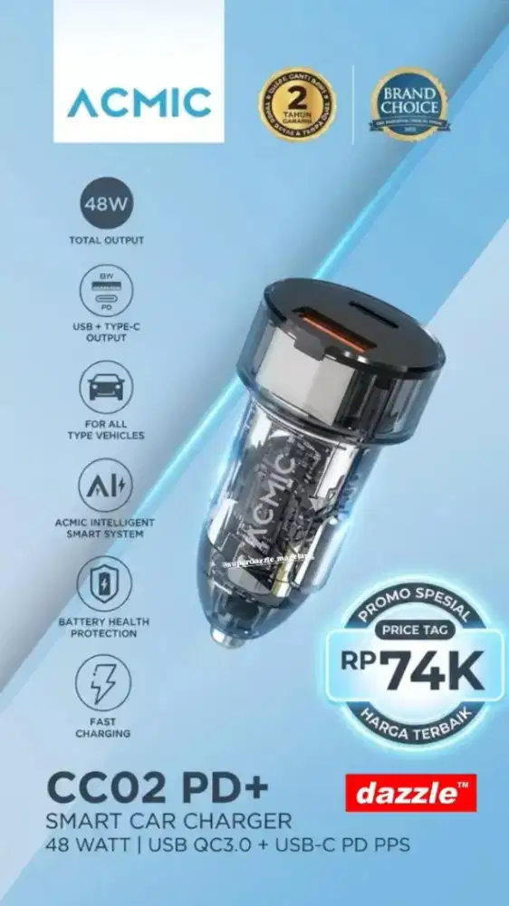 Car charger acmic cc02 Pro 36 watt dual USB port black