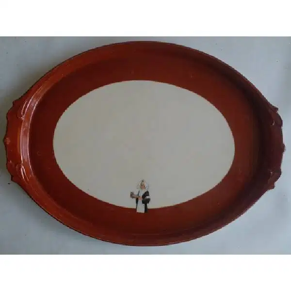 Vintage antik Art nouveau Baki / nampan dari porcelain era kolonial