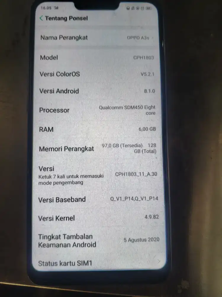 Oppo a3s ram 6/128 GB