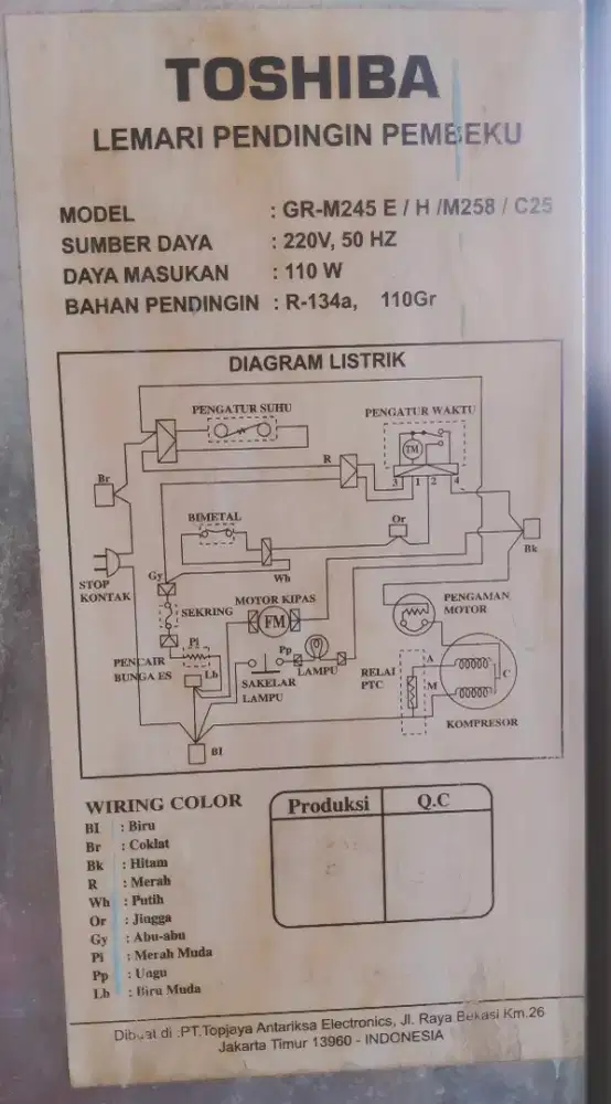 Kulkas 2 pintu Toshiba Glacio
