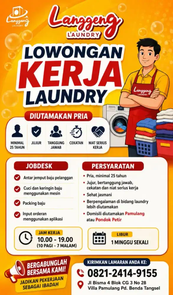 Dibutuhkan cepat karyawan laundry