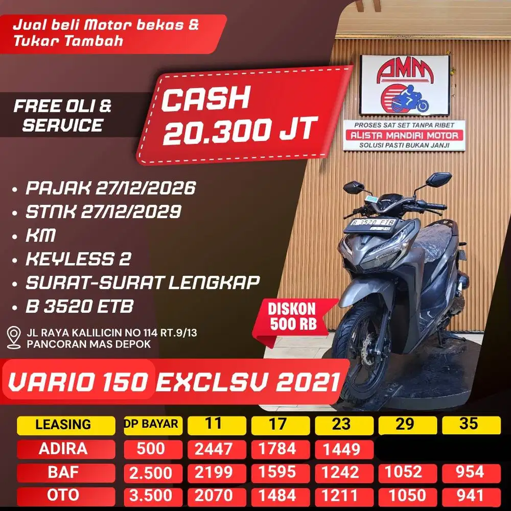 VARIO 150 EXCLSV 2021 DP 500 PAJAK HIDUP REMOT 2 CASH / KREDIT ALISTA
