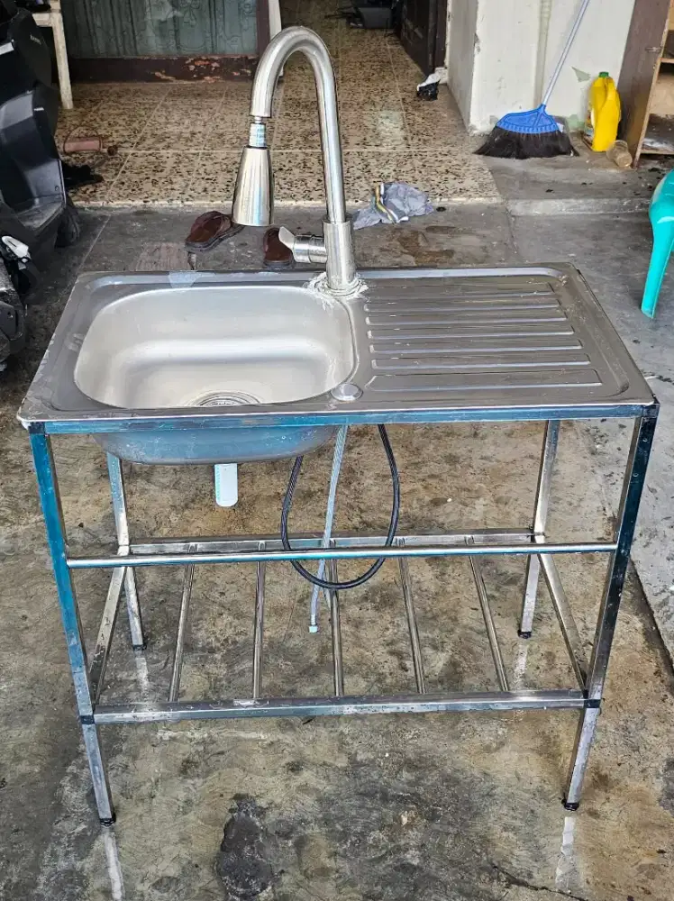 Kitchen Sink Tempat Cuci Piring Komplit Kran Kaki Stainless SUS 304