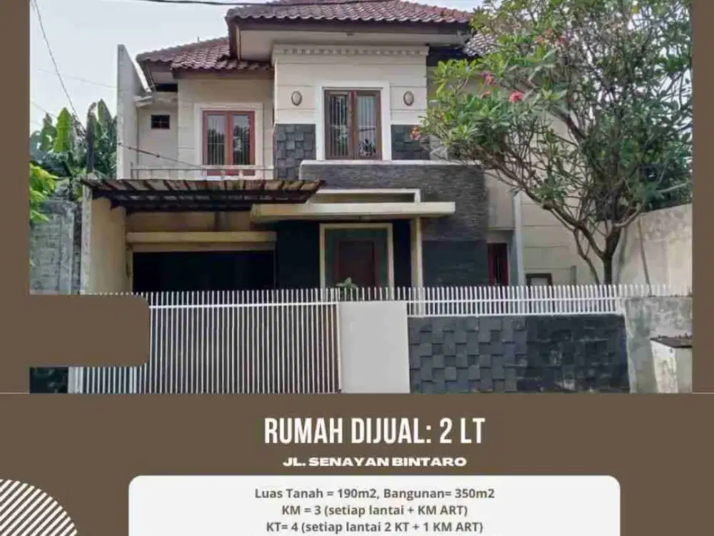 Rumah 2 Lantai di Taman Senayan Bintaro luas tanah 190m² bangunan 350m² harga 3,7miliar