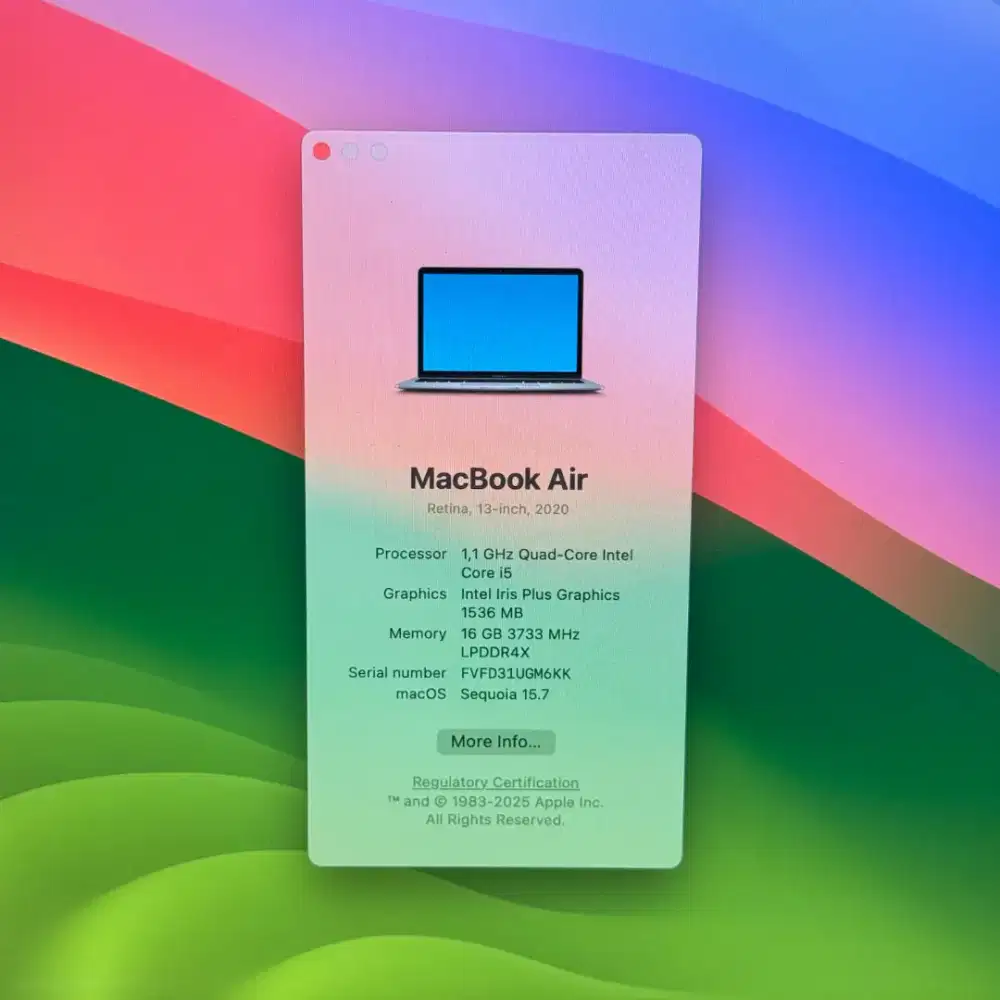 Macbook Air 2020 13 Inch Ram 16 Ssd 512 core i5 Space Grey full set
