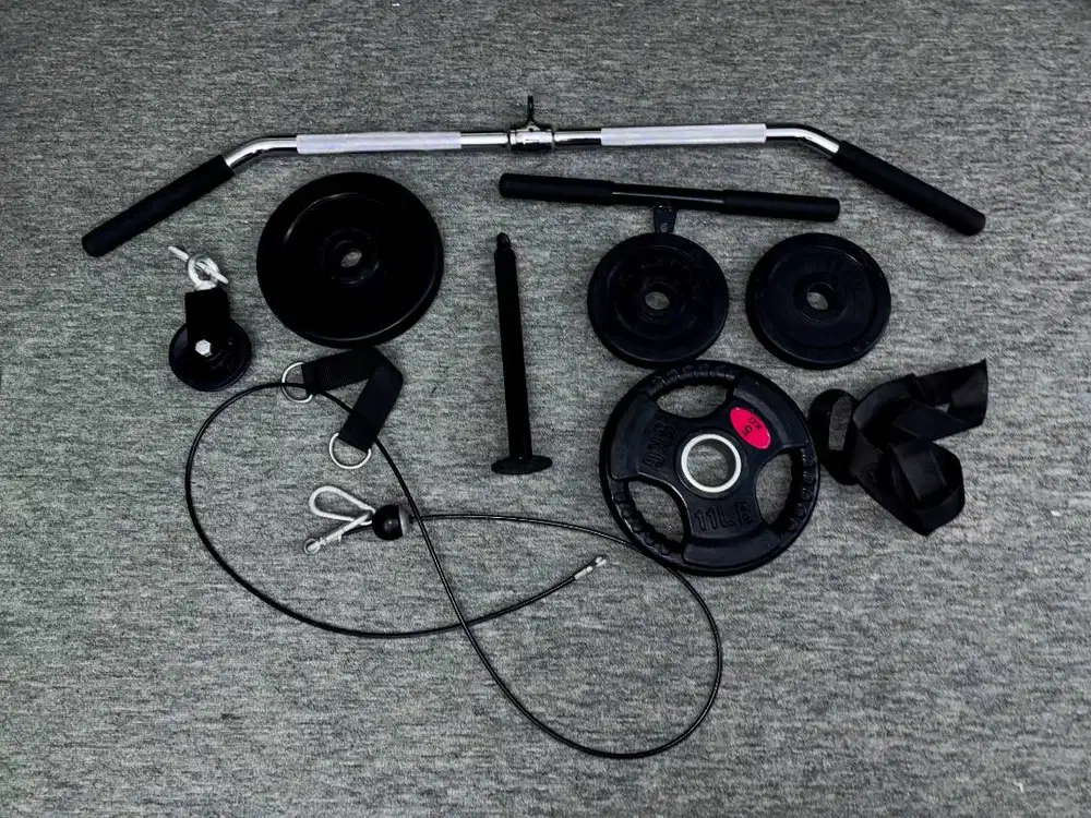 Dijual murah Beban karet total 20 kg dan Pulley Set + bonus bonus