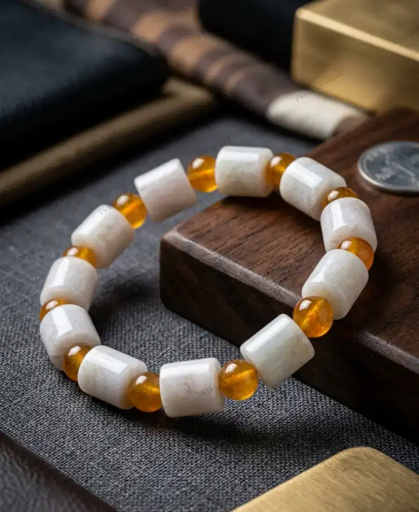 (ORI) ​Gelang Giok Ice Jadeite Mix Citrine Premium