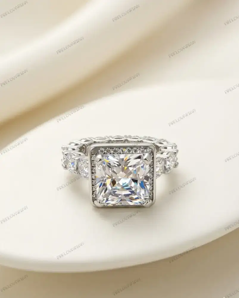 Cincin Perak 925 Solitaire Emerald Luxury Ring
