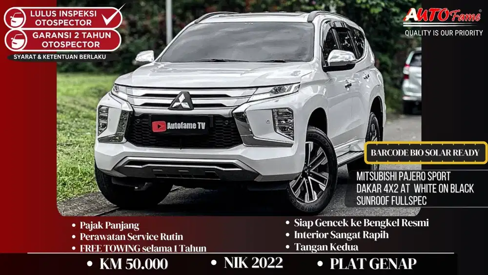 Mitsubishi Pajero Sport Dakar 4x2 AT NIK 2022 White On Black Sunroof F