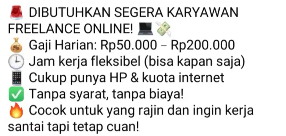 Di BUTUHKAN SEGERA KARYAWAN FREELANCE ONLINE