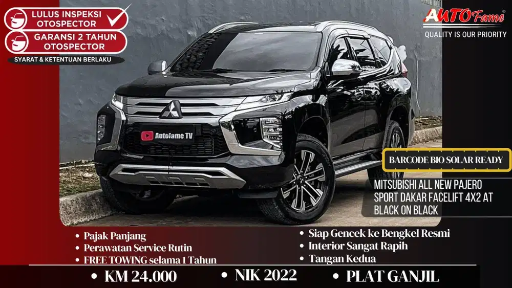 Mitsubishi All New Pajero Sport Dakar Facelift 4x2 AT NIK 2022 Black O