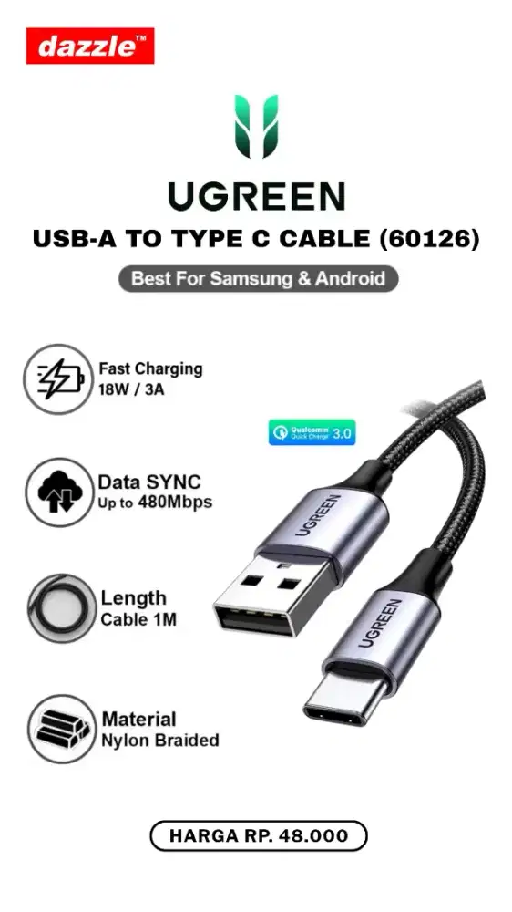 UGREEN USB A TO C 1M CABLE (60126)