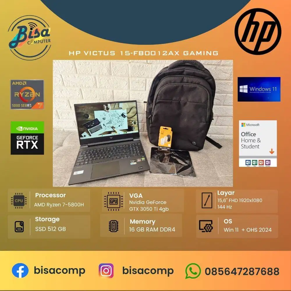 HP Victus 15-FB0012AX AMD Ryzen 7-5800 SSD 512gb Ram 16gb 15,6inchFHD