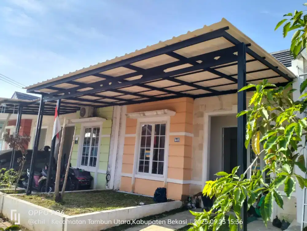 Pemasangan kanopi alderon single layer