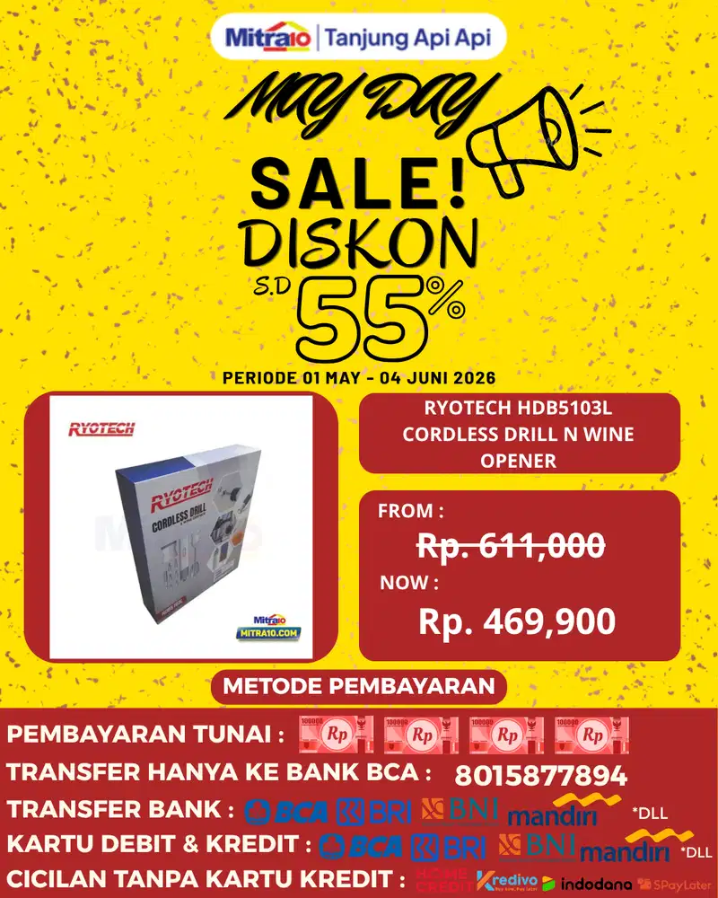 Ryotech Alat Pembuka Botol dan Obeng Elektrik HDB5103L Putih & Abu
