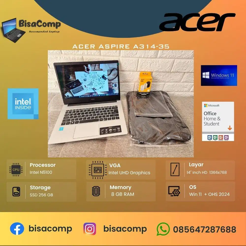 Acer Aspire A314-35 Intel N5100 SSD 256gb Ram 8gb 14inchHD