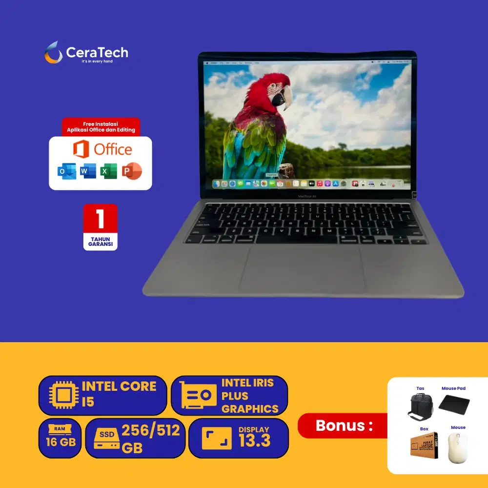 LAPTOP MACBOOK AIR 2020 DUAL CORE I5 RAM 16 SSD 256/512 GB