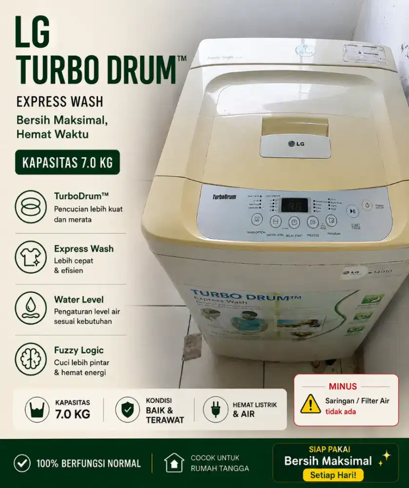 LG TurboDrum 7KG Full Automatic Normal Siap Pakai