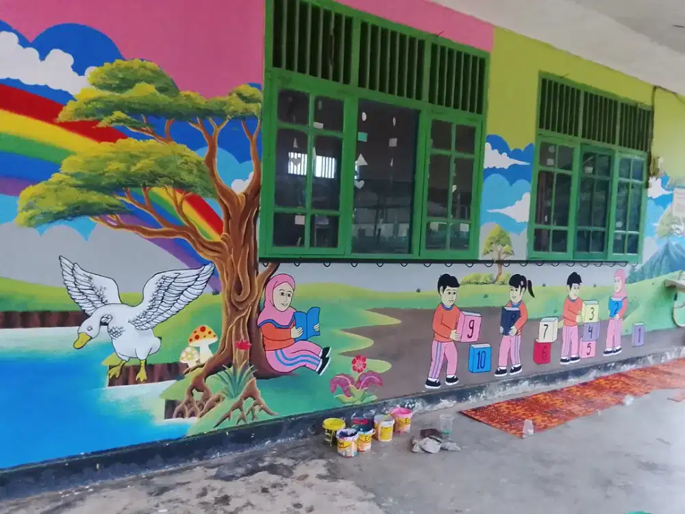 Mural dinding sekolah TK , taman bermain, cafee,kamar anak , dan lain