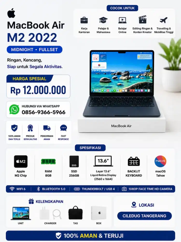 MacBook Air M2 2022 Midnight Fullset