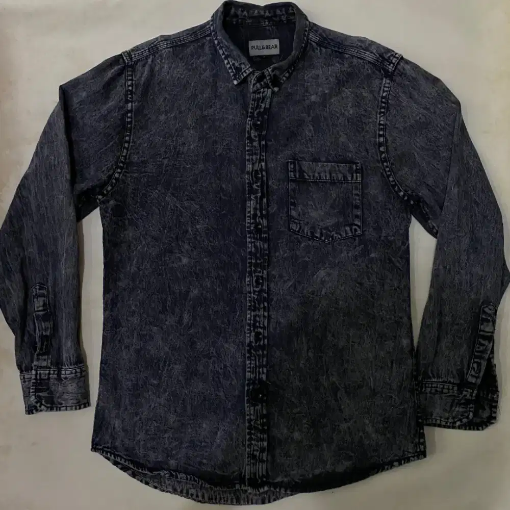 Kemeja Denim Pull&Bear Original Pria Panjang Pull n Bear