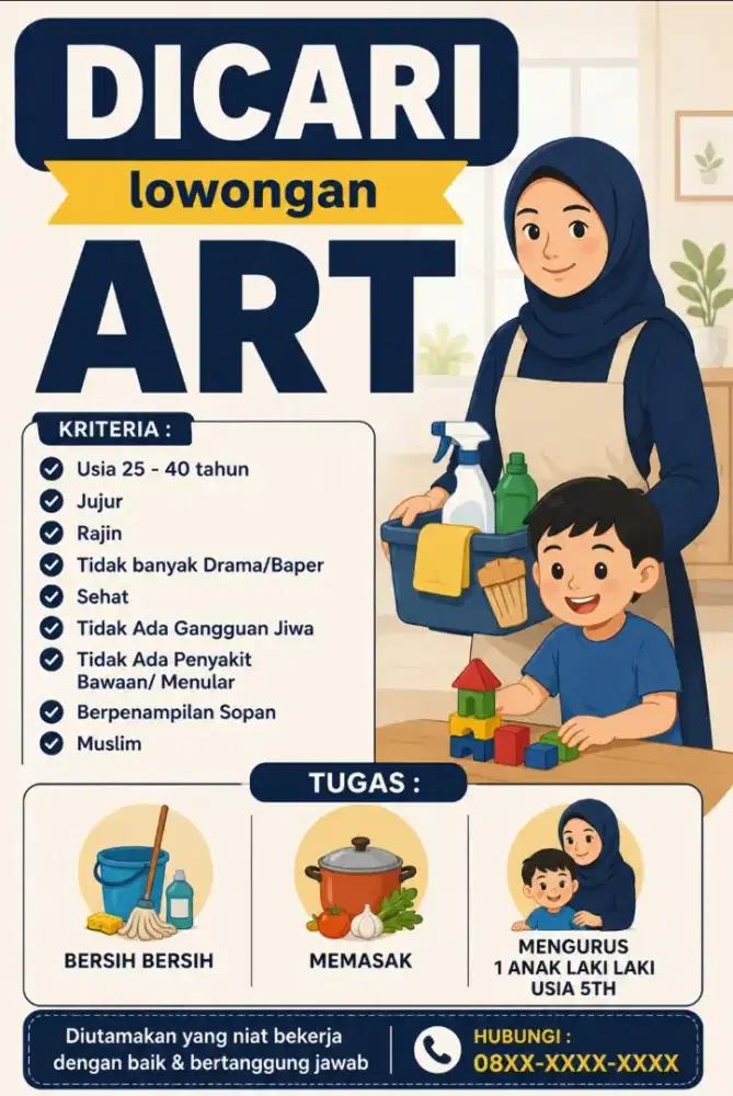 ART YG SUDAH PENGALAMAN JAGA ANAK USIA 5 THN (WAJIB MENGINAP)
