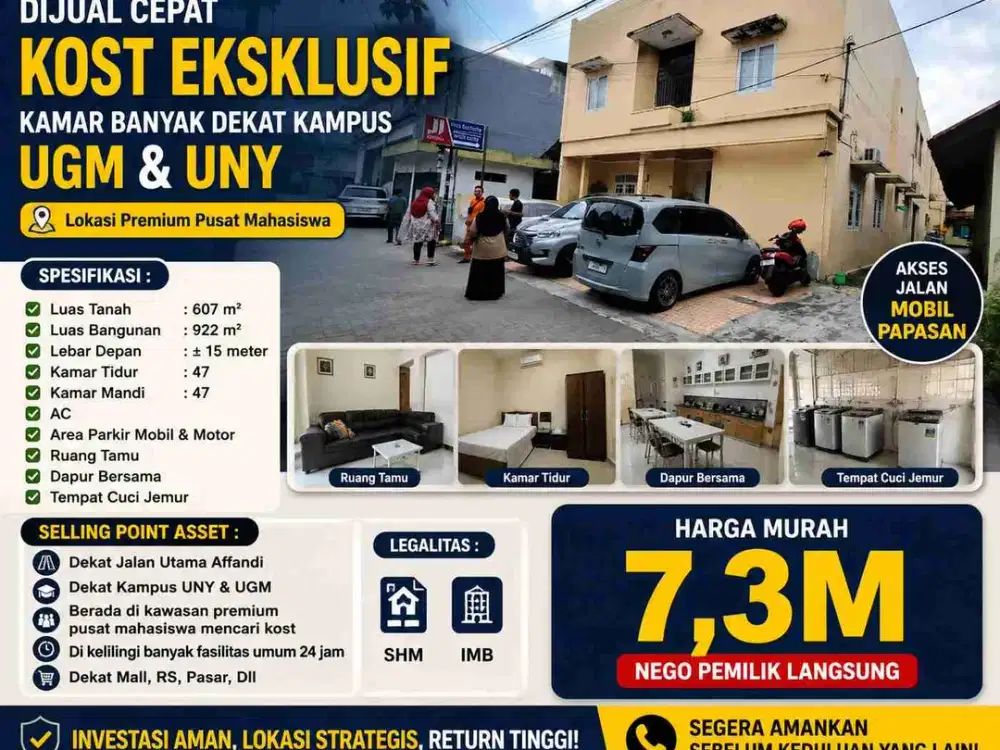 Kost Eksklusif 47 Kamar Dekat UGM & UNY – Investasi Auto Jalan