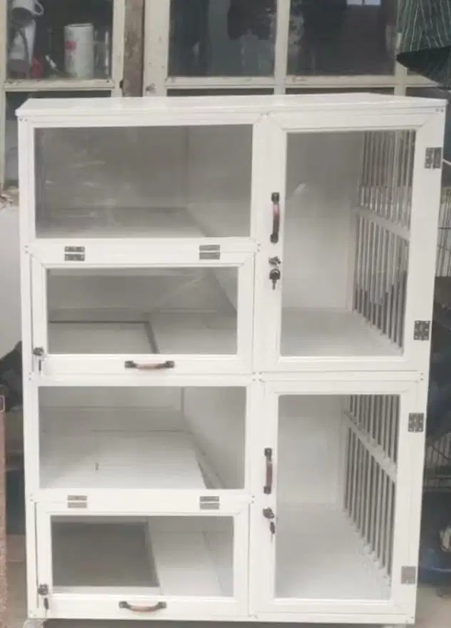 Kandang kucing Aluminium Depan full Kaca