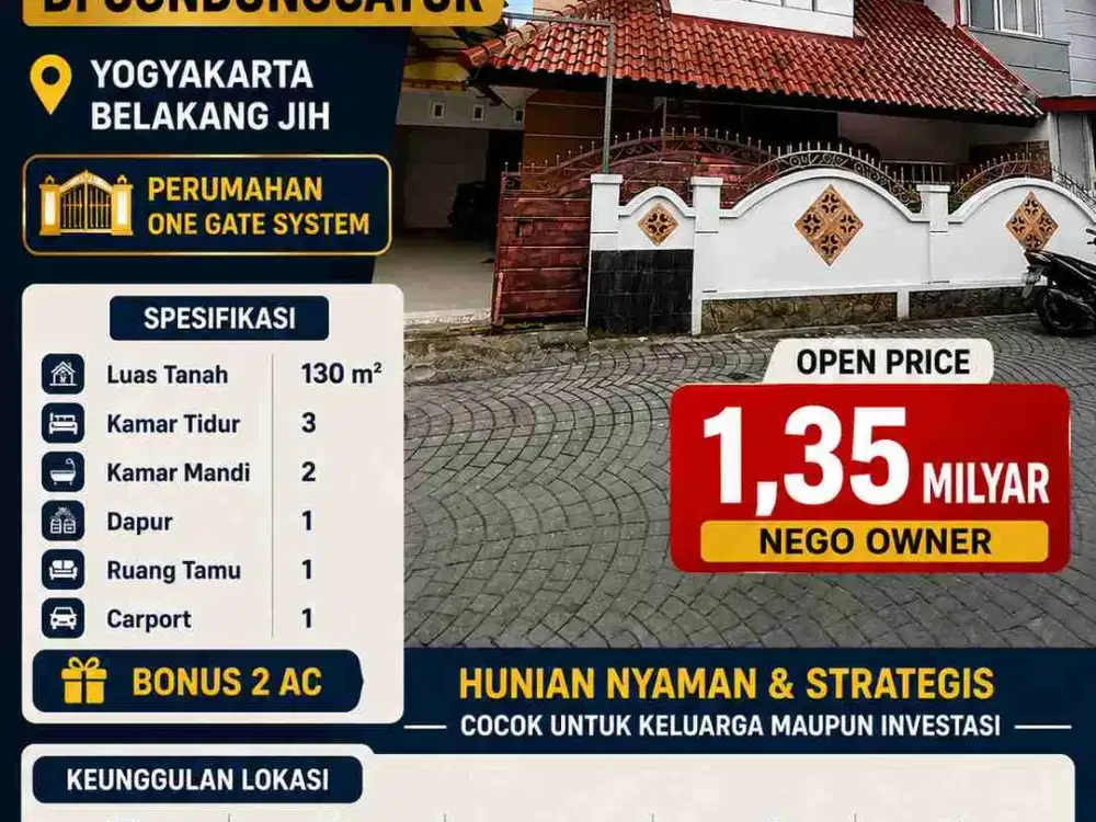 Rumah 2 Lantai Dalam Perumahan One Gate Condongcatur Dekat JIH & Pakuwon Mall